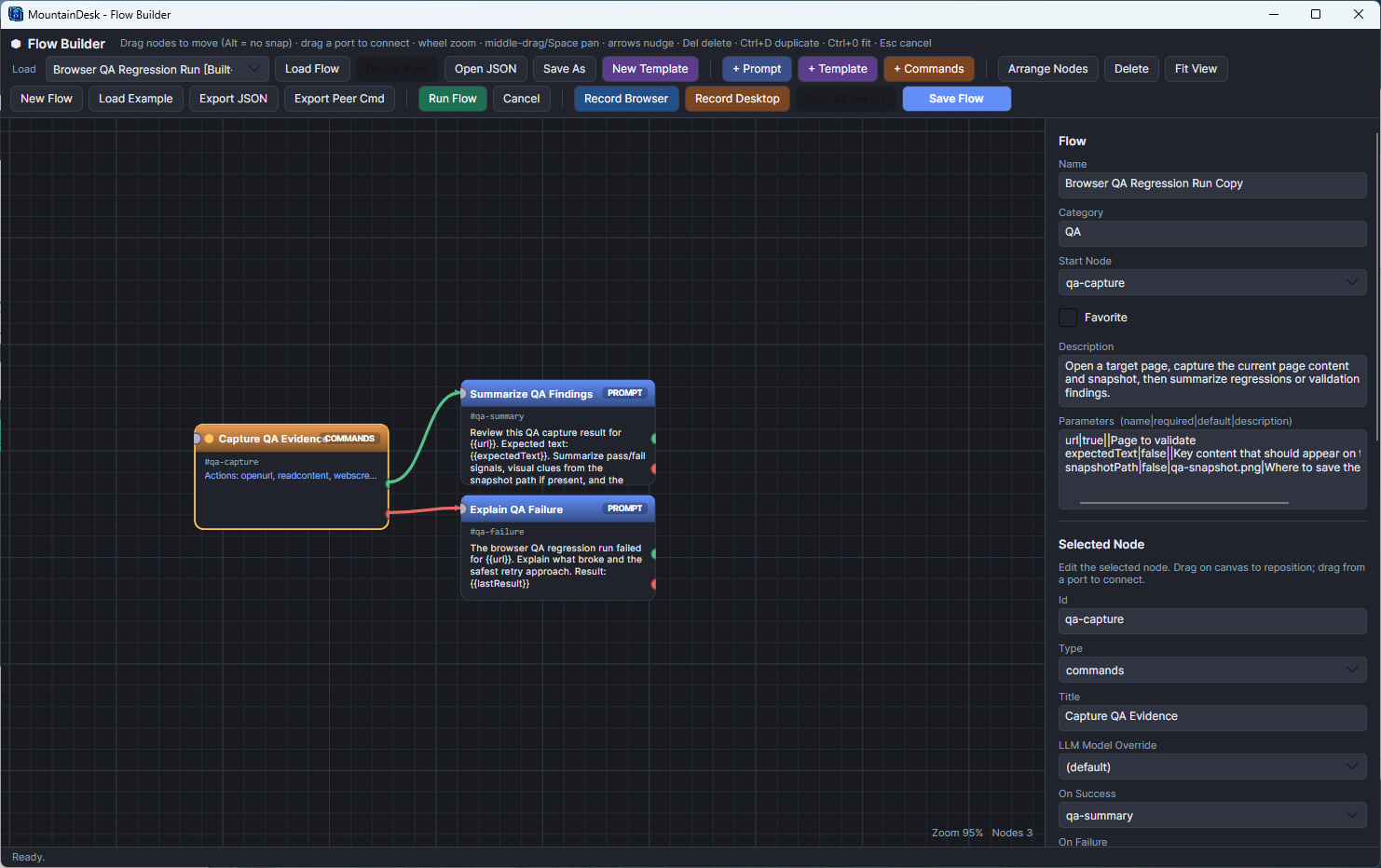 MountainDesk visual flow builder